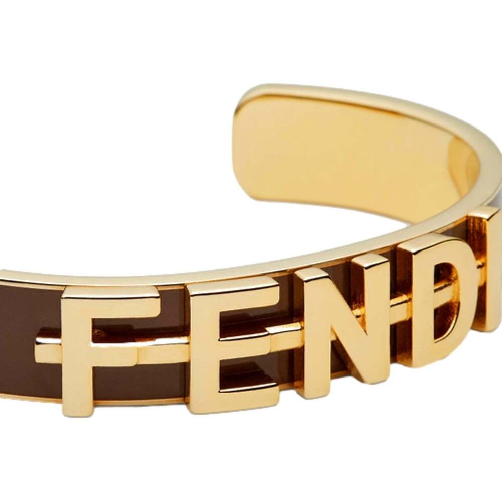 Fendi Fendigraphy Gold Tone Metal Brown Enamel Cuff